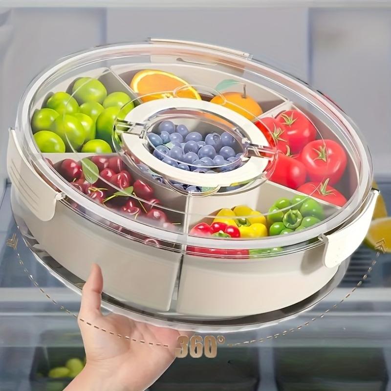 Round Plastic Rotating Snack Tray with Lid, Food Storage Organizer with Food Contact, Suitable for Families, Parties, Weddings and Festivals
