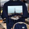 Retro Torn Paper Eiffel Tower Coordinates City Landscape Pattern Mens  Cotton Tshirt Breathable Loose Souvenir Top