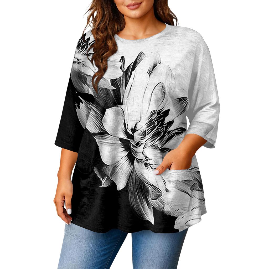 Women's Fashion Plus Size Printed Short Sleeve Blouse For Elegant Commuting And Casual Wear
