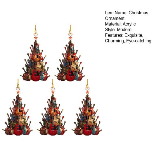 Kytarová vánoční ozdoba 2D akrylová Rockin' Around The Guitar ozdoba Hudební nástroj závěsná dekorace pro kytaristu hudební nadšence