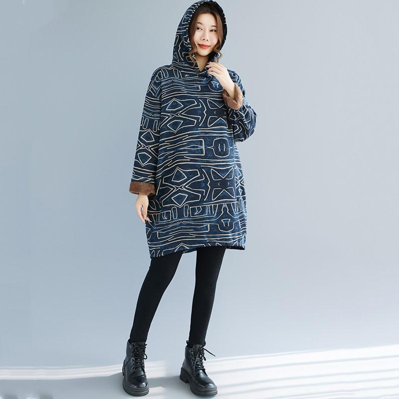 Long Sleeve Plus Size Cotton Hooded Vintage Floral New In Dresses for Women Casual Loose Mini Spring Autumn Winter Dress