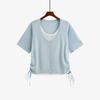 Plus Size Women's Summer Design Sense Fake Two Drawstring Knit Short Sleeved Tops