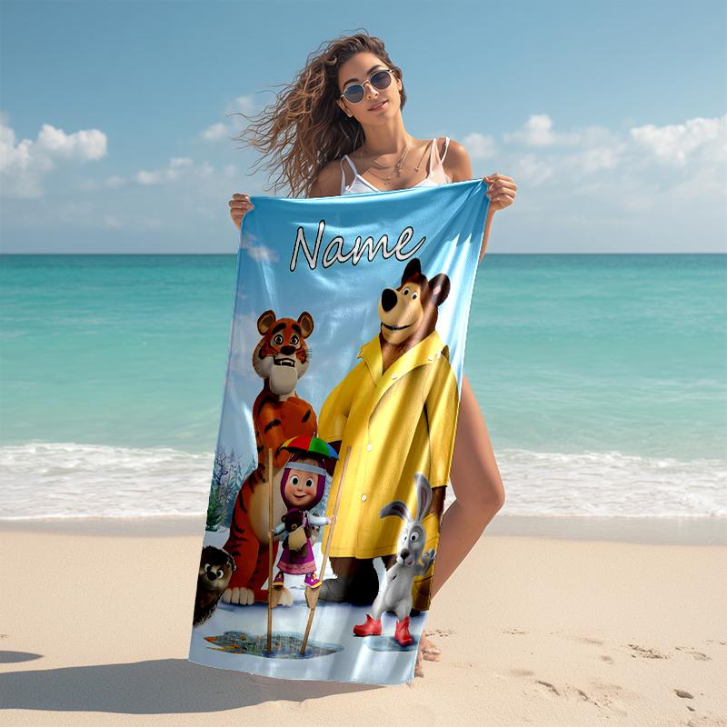 Personalized customized proof beach towel with Masha and the Bear pattern - soft, absorbent,quick-drying,perfect swimming,camping&bathing