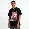 Cyberpunk-Stil Rothaariges Anime-Mädchen Print-Oberteil Cool Trendiges Streetwear Unisex-T-Shirt Reines Baumwoll-T-Shirt