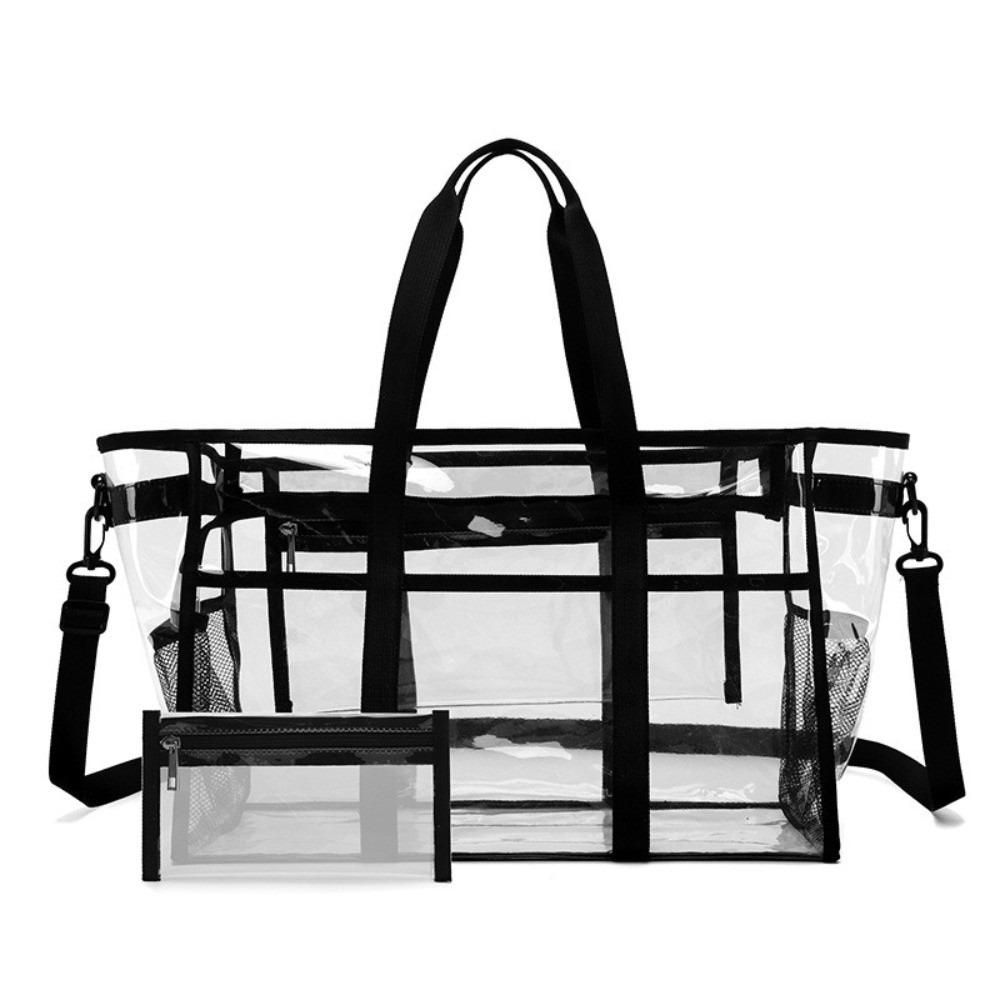 Large Capacity Transparent Crossbody Bag Waterproof PVC Washing Storage Bag With Coin Purse Lightweight Toiletries Handbag чёрный