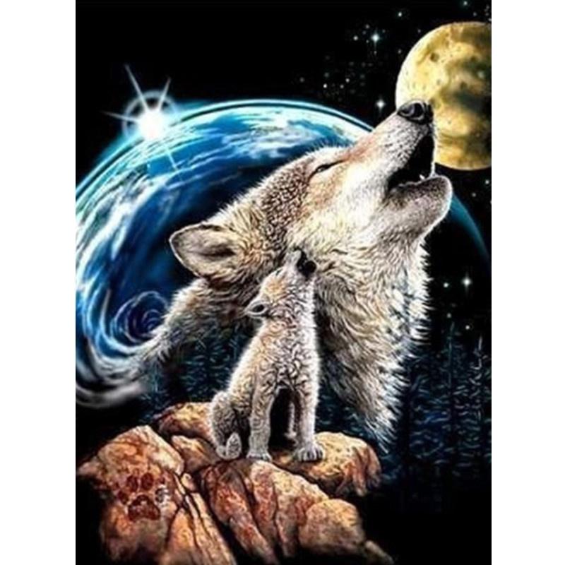 5D-Diamantgemälde zum Selbermachen, Tribal, alter Mann und Wolf, Diamant-Stickerei, Kreuzstich-Set, komplettes Strass-Mosaik, Heimdekoration