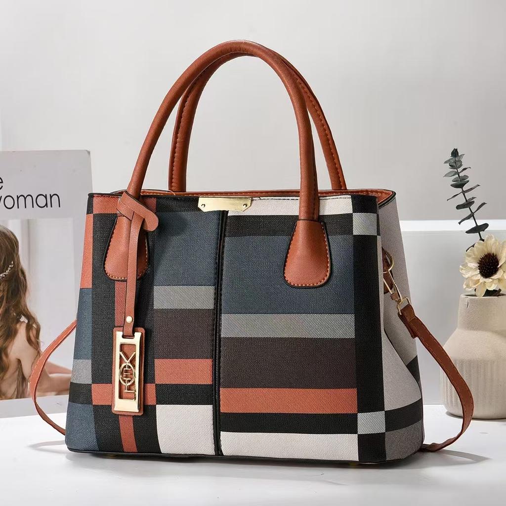 Handbag Trend Contrast Color Striped Large Bag Women's Bag Large Bag