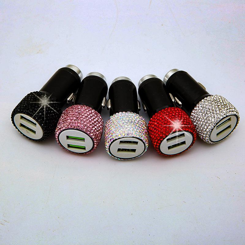 Dual USB Fast Car Charger with Safety Hammer, Diamond Metal