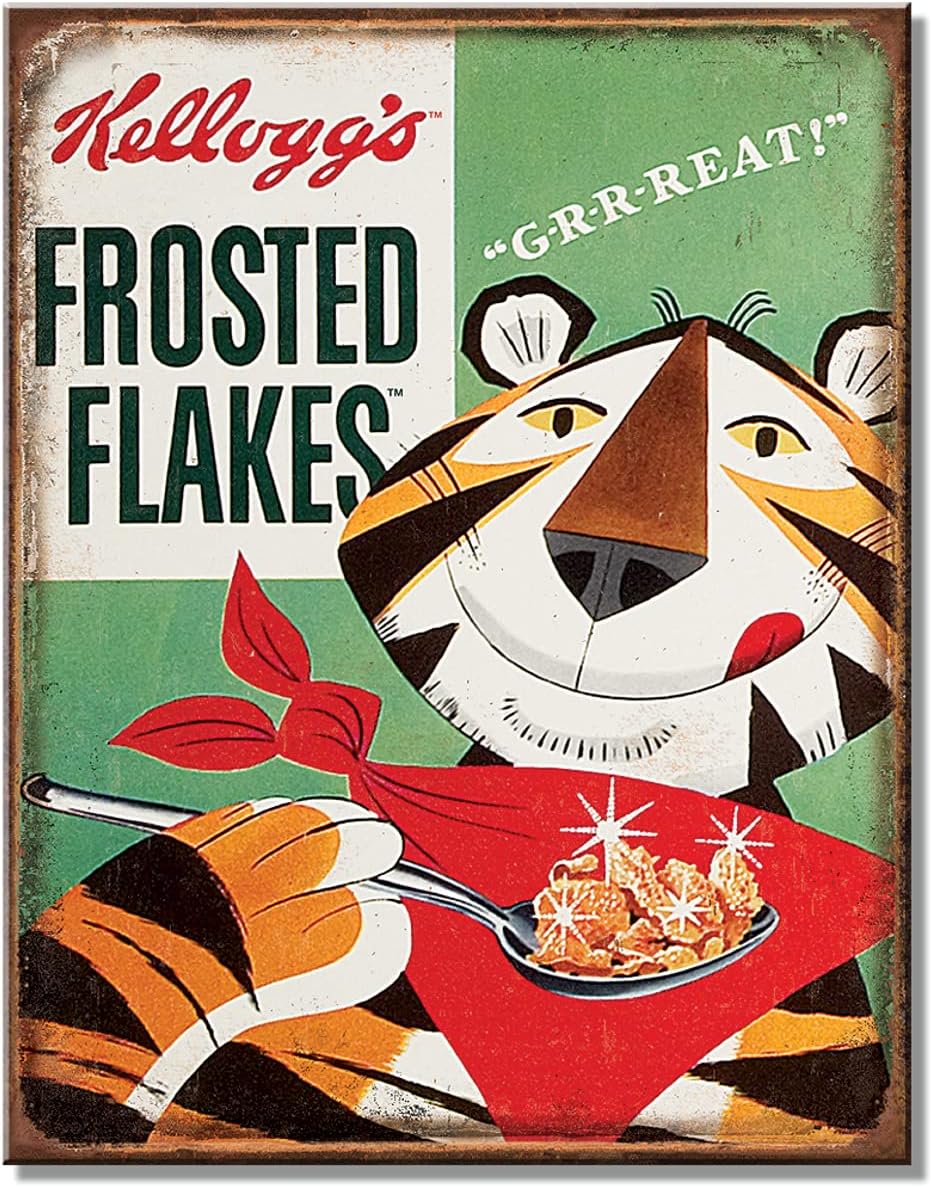 

Desperate Enterprises Kelloggs Frosted Flakes Tony Tin Sign Nostalgic Vintage Metal Wall Decor Made in USA aluminum 20x30cm