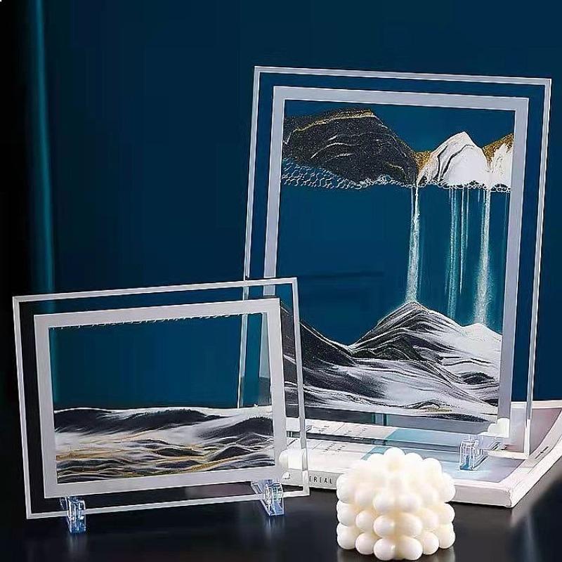 Liquid Hourglass Sand Painting Ornament Glass Decor for Office Desk Living Room Bedside Table Birthday Gift Shower Timer