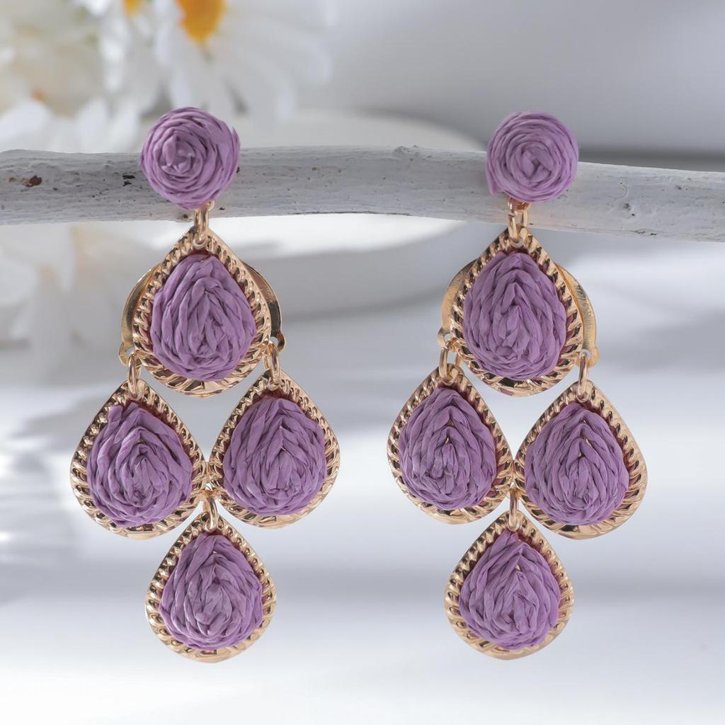 Raffia Water Drop Tassel Earrings - High-End European and American Style for Women