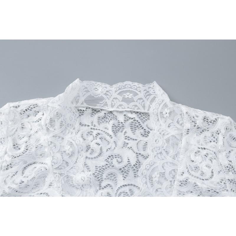 Sexy Hluboký Výstřih do V Štíhlý Sto Krátký Náhrdelník Krajkový Dlouhý Rukáv Krajkový Top