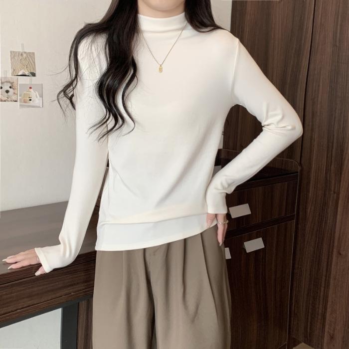 2025 Women's Thermal Fleece Velvet Long Sleeve T-Shirt, Half-High Collar Brushed Base Layer for Autumn/Winter