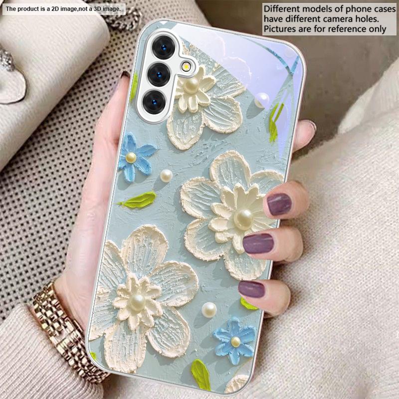 Creme-Reis weiße Blüten Für Samsung A01 02 A03 Core 04 05 A06 10 12 A13 14 5G 15 16 M02 12 Note 8 9 10 20 Glas Ultra Handyhülle