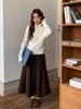 Jiu'er Berlin Wool Midi Skirt - Women's High Waist, Large Hem, 0760