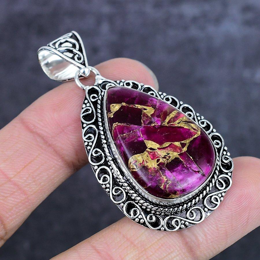 Natural Copper Pink Tourmaline 925 Sterling Silver Jewelry Pendant 2.17" ETC-14037