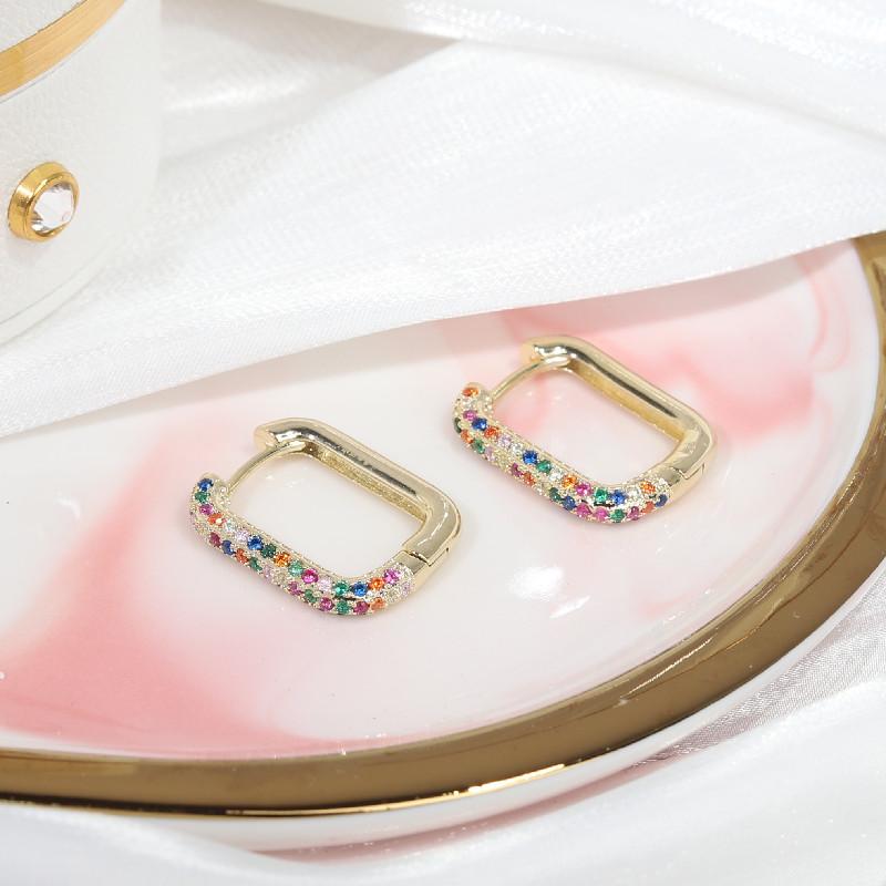 Design creativ simplu cercel pătrat cu închizătoare aur real 14K cupru rafinat incrustat cu zirconiu cercei pentru femei Zirconiu