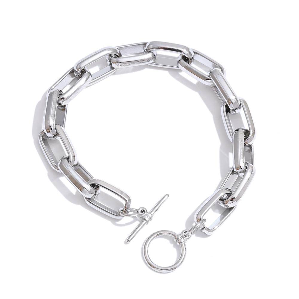 

Yhpup Stainless Steel Chain Bracelet Bangle Tarnish Resistant Metal Texture Toggle-Clasps Individualistic Wrist Jewelry