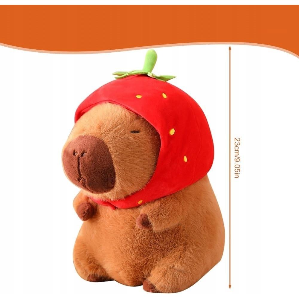 Pluszacz Erdbeerhut Capybara Plüschtier 23 cm Niedliches Plüschtier Weiches Kissen Geschenk für Kinder