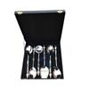 Black Mother of Pearl (MOP) with Round Emboss Aluminium Handle Serving Spoon (6 Piece)