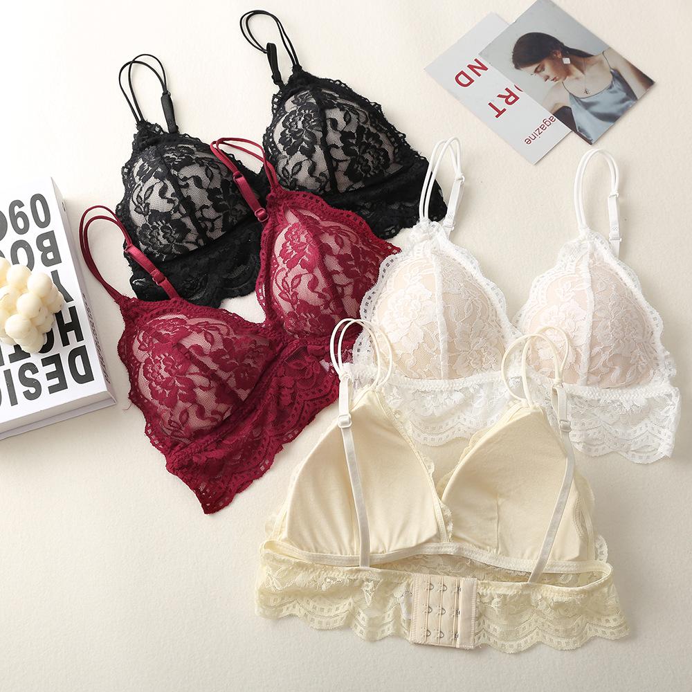 Women's Lace Triangle Cup Bra & Panty Set - Wire-Free, Sexy Hollow Back Design