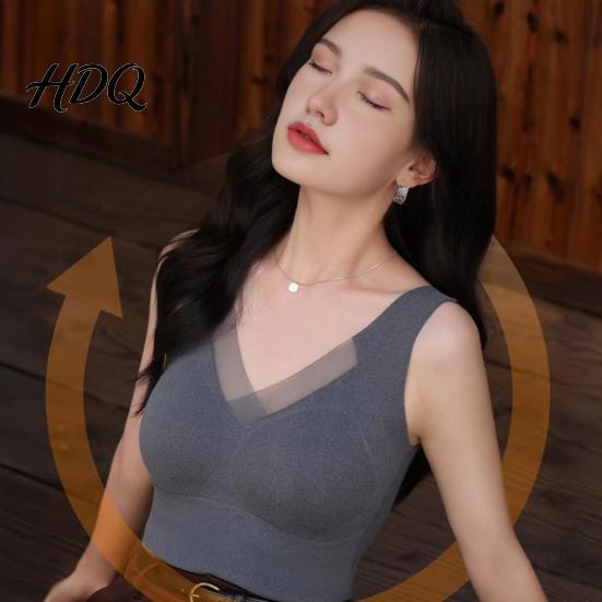 Sleeveless Slim Fit Tank Tops Women Seamless Thermal Vest Base Layer Tops Camisole with Built-in Chest Pads V-Neck Stretchy Fitted for Daily