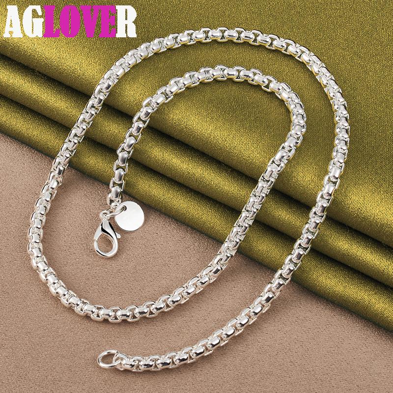 Gioielli con collana in argento sterling 925 da 4 mm con catena a scatola rotonda da 18/20/24 pollici