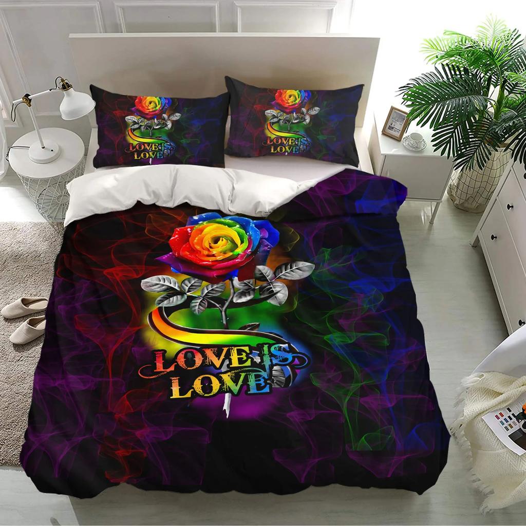 Rainbow Duvet Cover Set, Colorful Abstract Geometric Pattern with Shapes Rainbow, Decorative Bedding Set