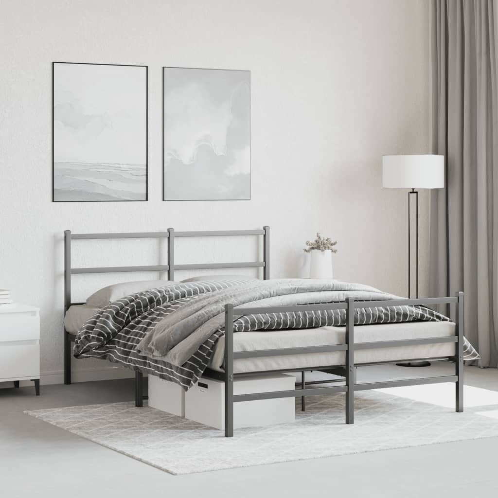 Vidaxl Metalowa Rama Łóżka Z Wezgłowiem I Zanóżkiem, Czarna, 135X190Cm