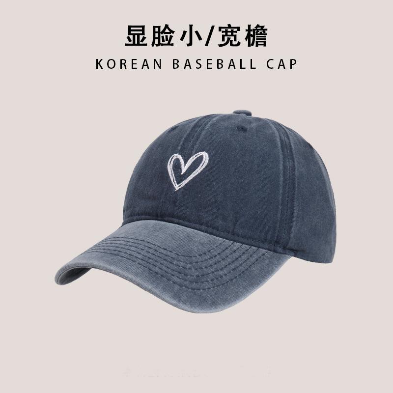 Washed Hat Women's Big Head Circumference Cap Retro Sweet Cool Babe Love Soft Top Baseball Cap Shows Small Face