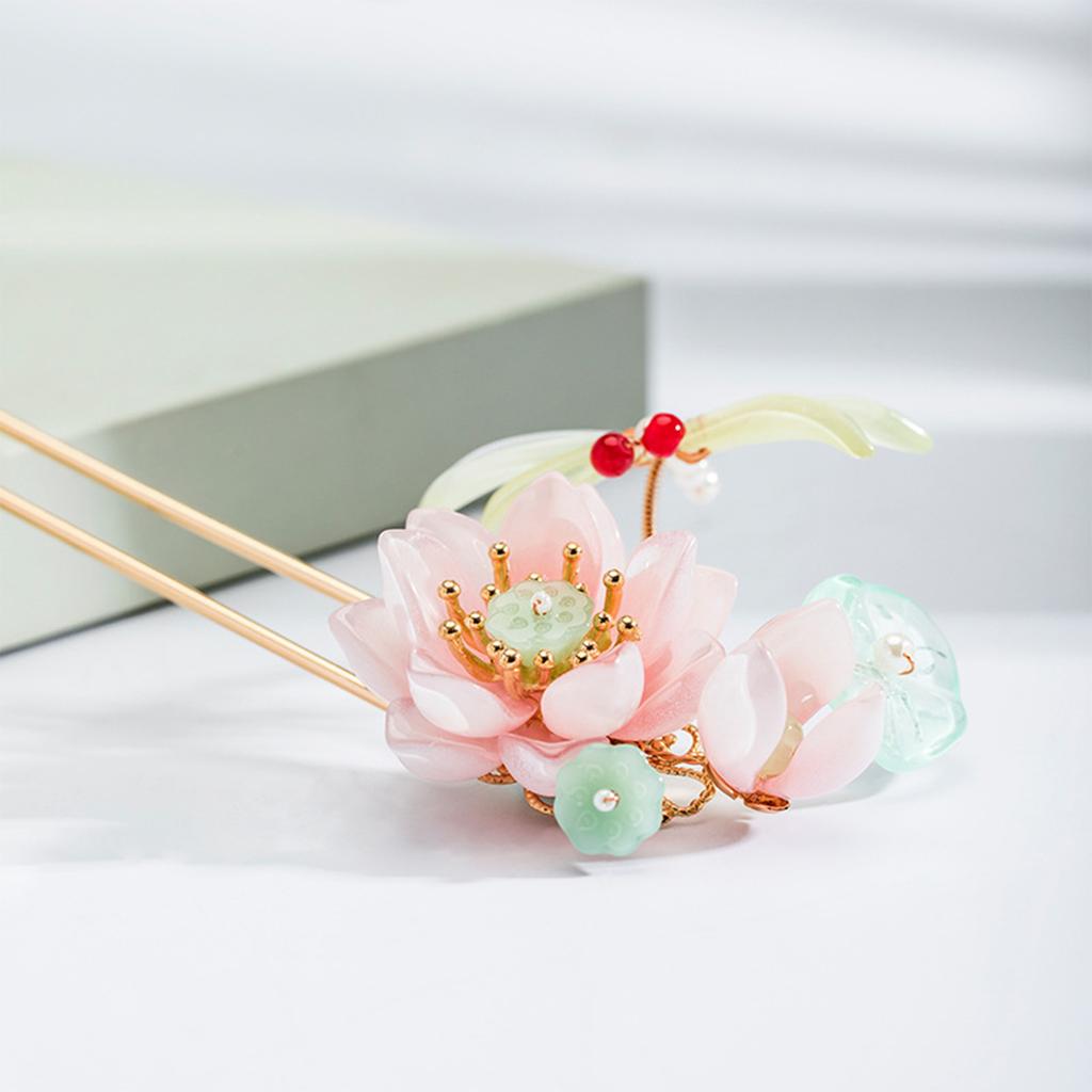 Spinka do włosów Lotus Dragonfly Chiński Hanfu Patyczki do włosów Spinka do włosów w kształcie litery U dla kobiet 18cm Eleganckie akcesoria do włosów na przyjęcie weselne