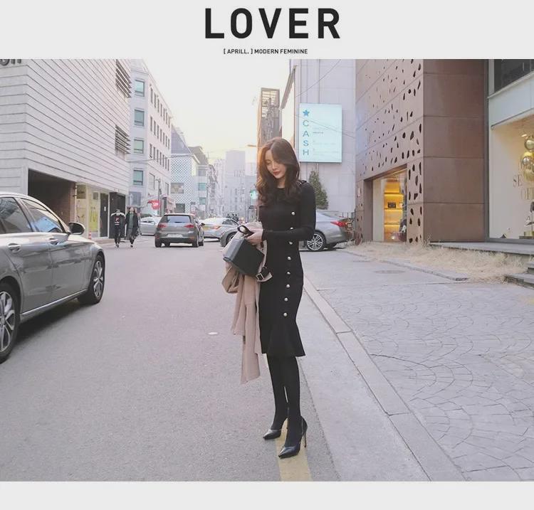 Hepburn Style Knitted Fishtail Sweater Dress for Women - Autumn/Winter Korean Fashion