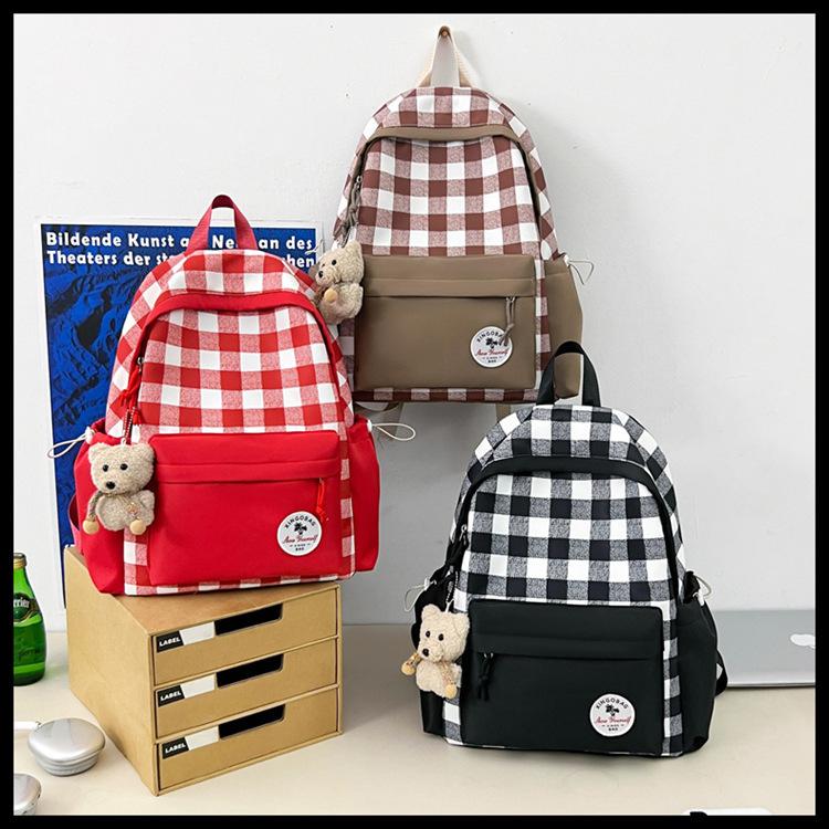Schoolbag new large-capacity contrasting color plaid backpack high school commuting light backpack schoolbag simple and fashionable versatile