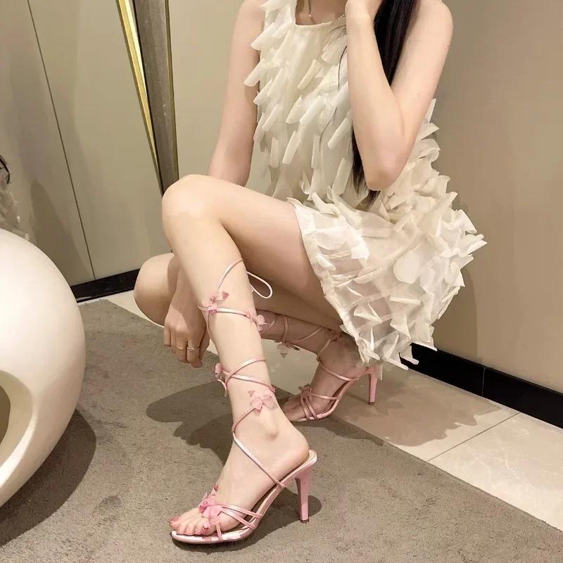 Elegant Woman Heeled Shoes New Female Ankle-wrap Women's Sandals Fashion Dress Sexy Sandal Women Butterfly-tied High Thin Heels