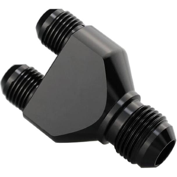Aluminum Y Block Adapter Fittings -6 AN male Swivel to Parallel Exit Dual 2 x -4 AN Male Y Block Splitter Tee Hose Connector, Black