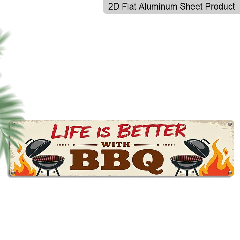 

2D Flat, 1pc, German Aluminium Decorative Sign, Life Is Better with BBQ Wooden Sign, BBQ Theme Wall Art, Rustic Farmhouse Outdoor Plaque for Patio 40cm x 10cm