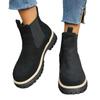 Women's Platform Suede Martin Boots, Round Toe Chunky Heel Ankle Booties, Elastic Gaiter Wide Width Available Slip-On Boots