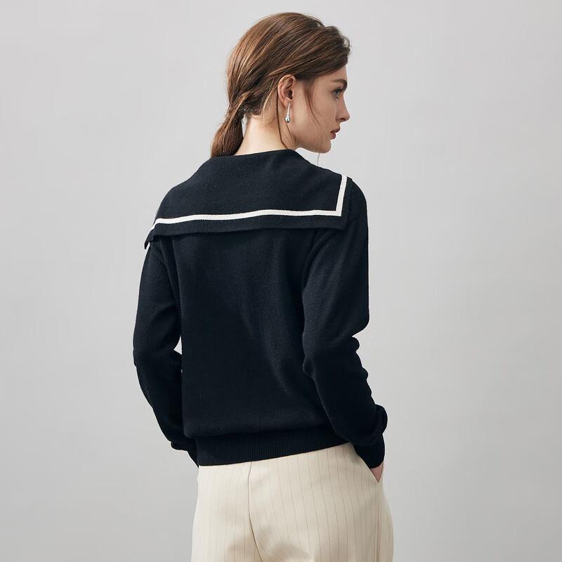 Women's 2025 A/W Academy Style Cashmere Navy Collar Sweater