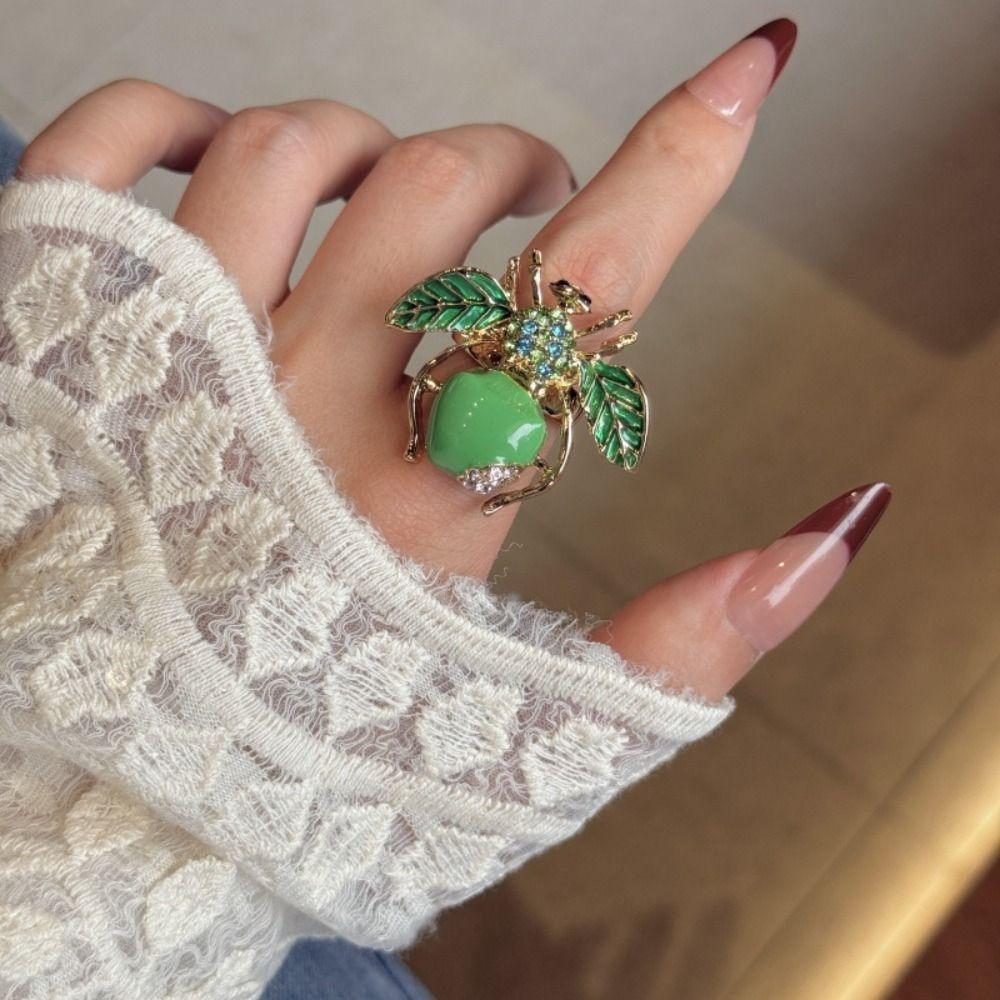 Strawberry Enamel Fruit Ring Korean Style Chunky Enamel Ring Cute Insect Drip Oil Ring  Couple