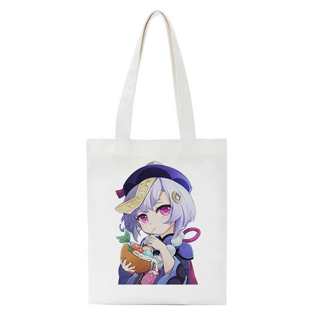 Shopper Genshin Impact Qiqi Anime Shopping Bag Harajuku Canvas Bag Large Capacity Collapsible Kawaii Women Shoulder Bag Handbag