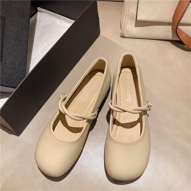 Coarse heel Mary Jane women's shoes Doudou shoes spring and summer new soft-soled lazy leather single shoes flat-soled grandma shoes