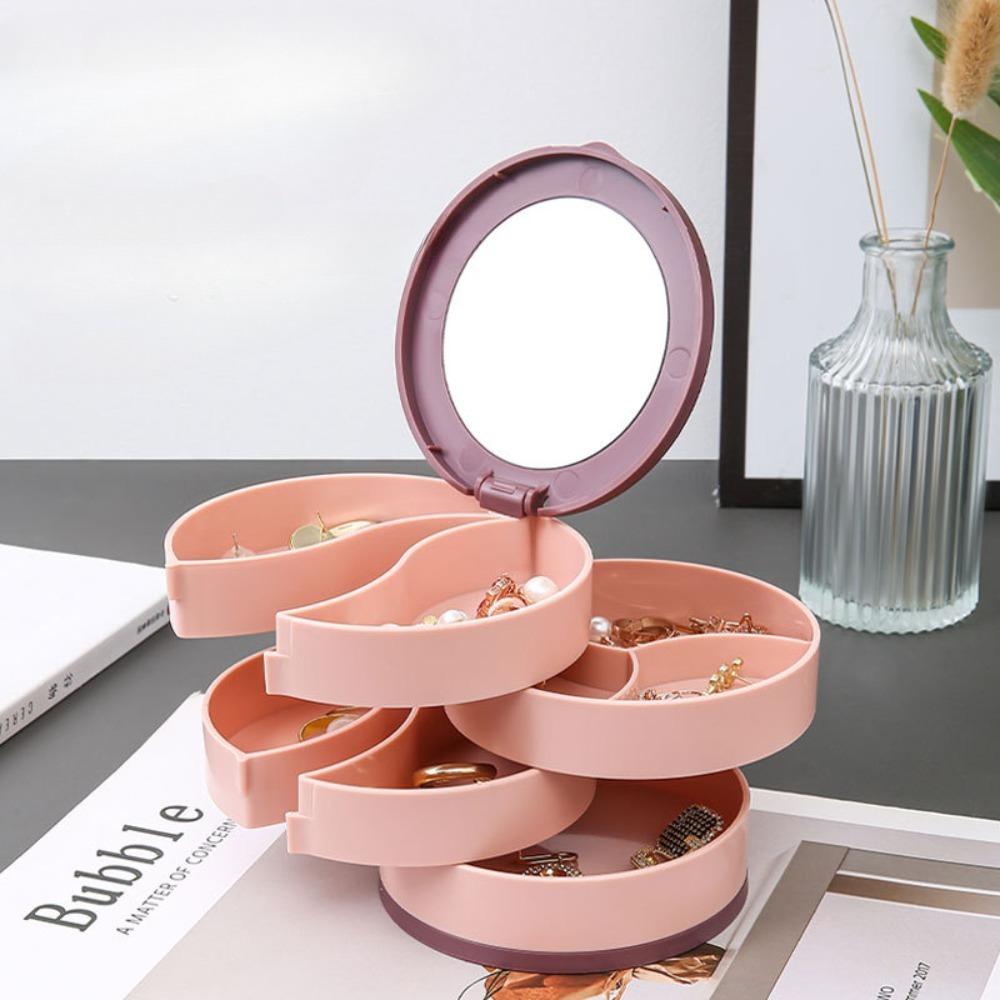 360 ° Rotating Jewelry Box Standing Holder Multi-layer Classified Dustproof and Moisture-proof Compartment Design Storage Box