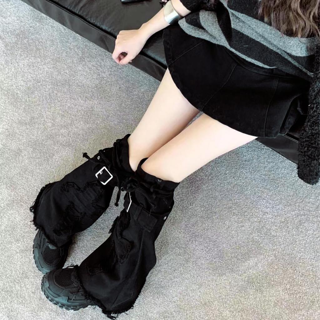 Leg Loose Slimming Cold Leg School Harajuku Subculture School Costume [LYING] Warmers, "Jirai-kei" (Landmine Style) Style, Belted, Women's Socks,