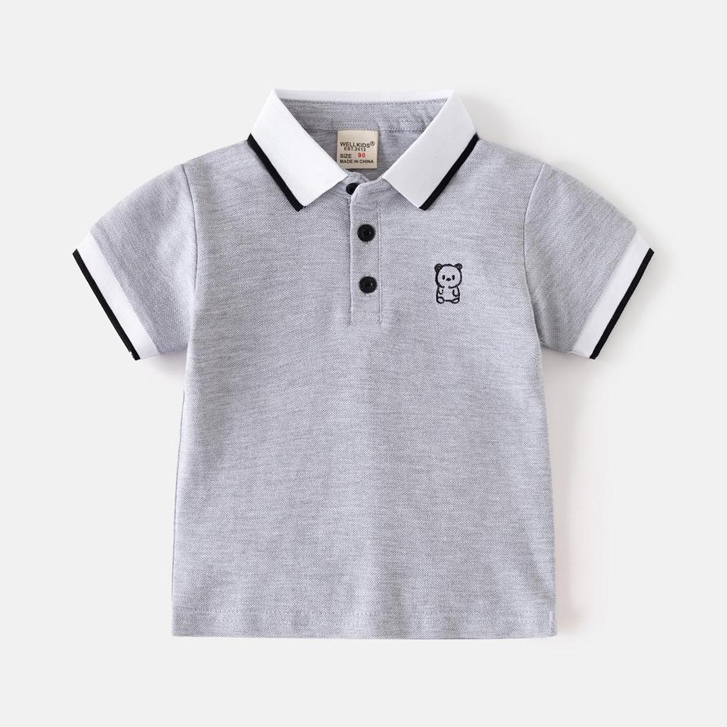 Dziecięcy T-shirt z krótkim rękawem 2025 Nowa koszulka polo dla chłopców Dziecięcy top z haftem z półrękawem Odzież dziecięca