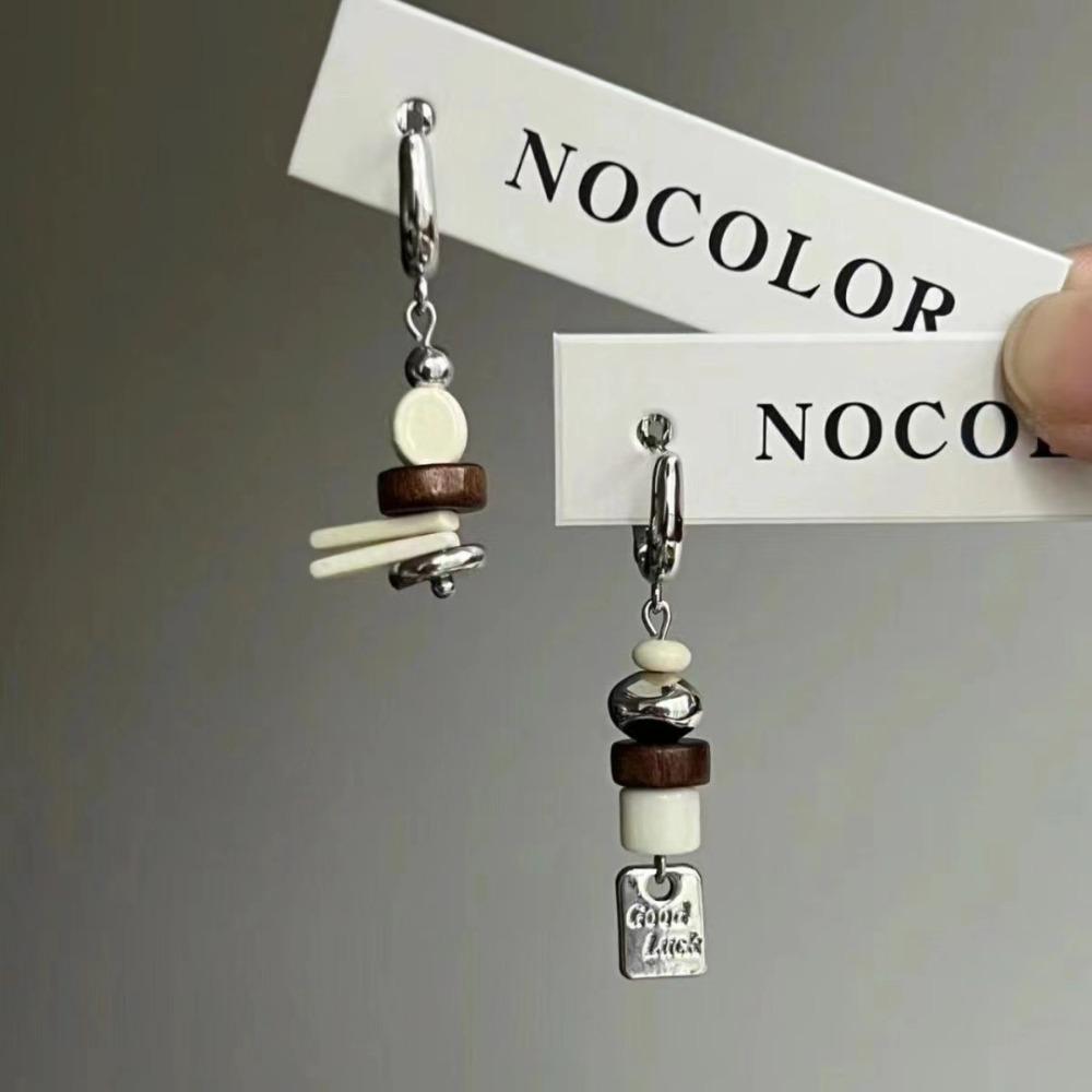 New Chinese-style Creative Geometric Beaded Little Bird Pendant Asymmetry Hoop Earring for Women Retro Personality Jewelry Gifts