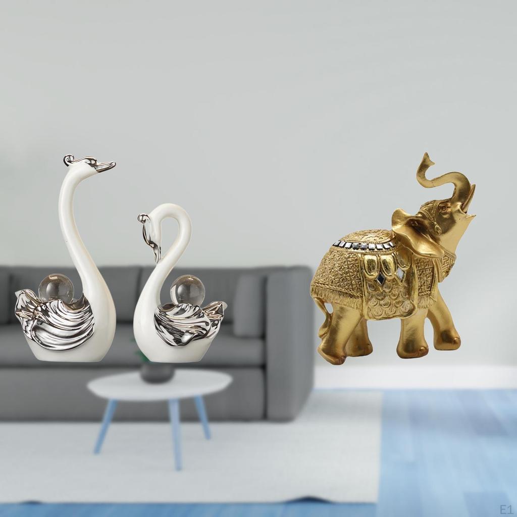 Porcelain Swan And Resin Elephant Animal Figurine Collection Decorative Sculpture Ornaments for