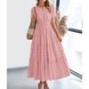 Women V-Neck Maxi Dress with Ruched Puff Sleeves for Casual Summer Wear