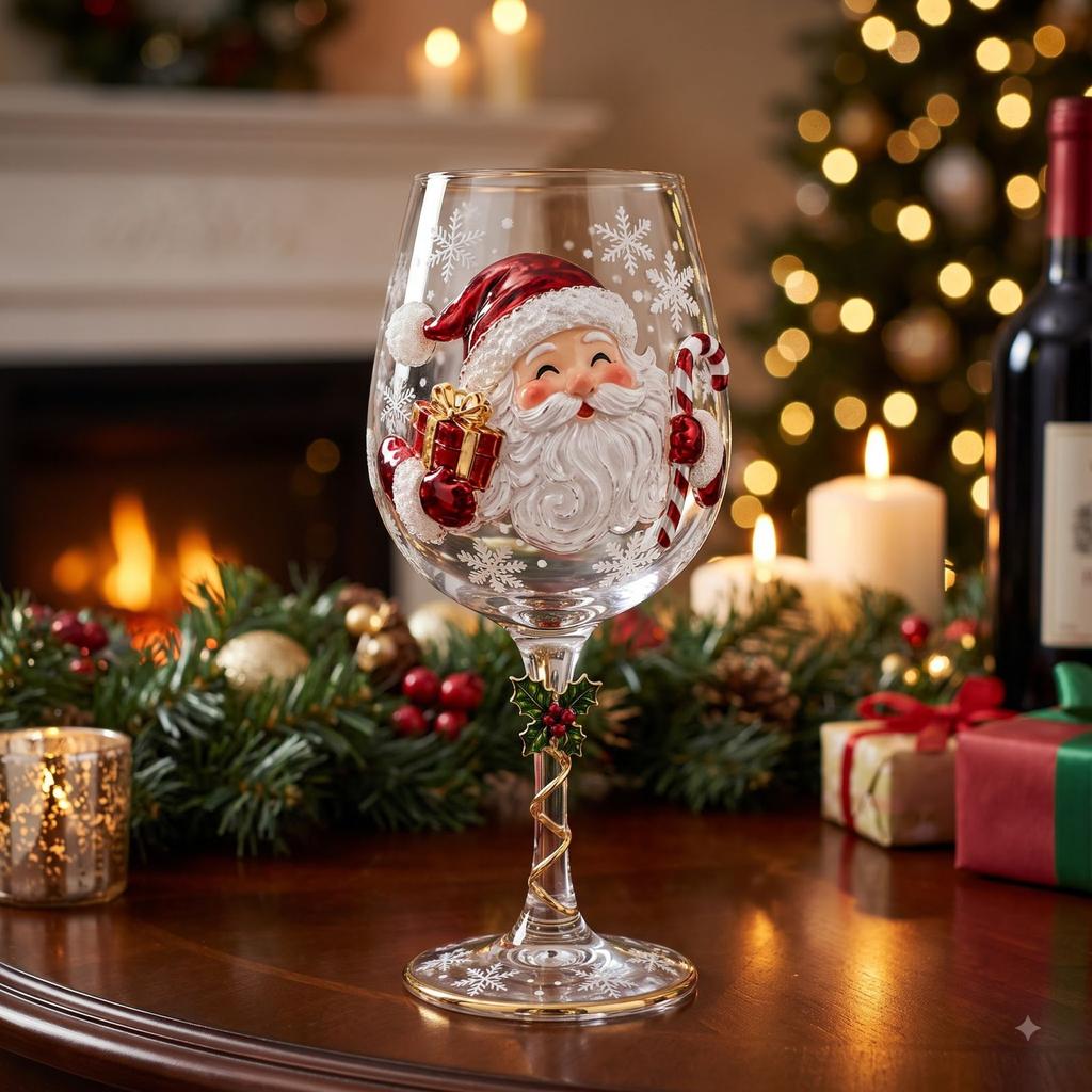 3D Christmas Glass Goblet with Festive Holiday Design