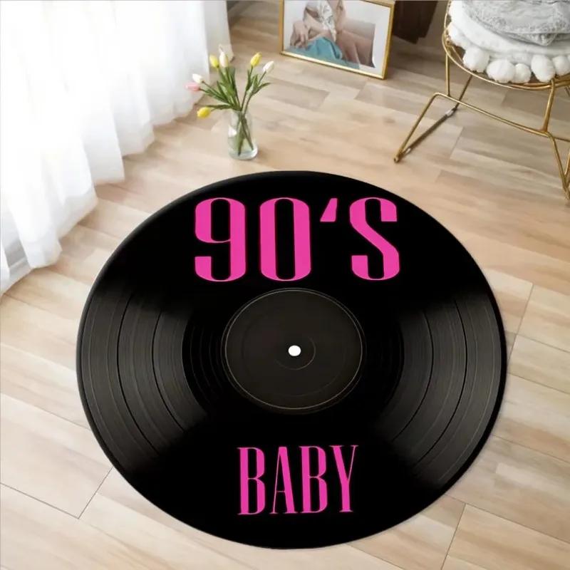 Printed Vinyl Music Record Carpet Machine Washable Rug Gift for Music Lovers Rug Retro Vinyl Record Round Rug Non Slip Mat