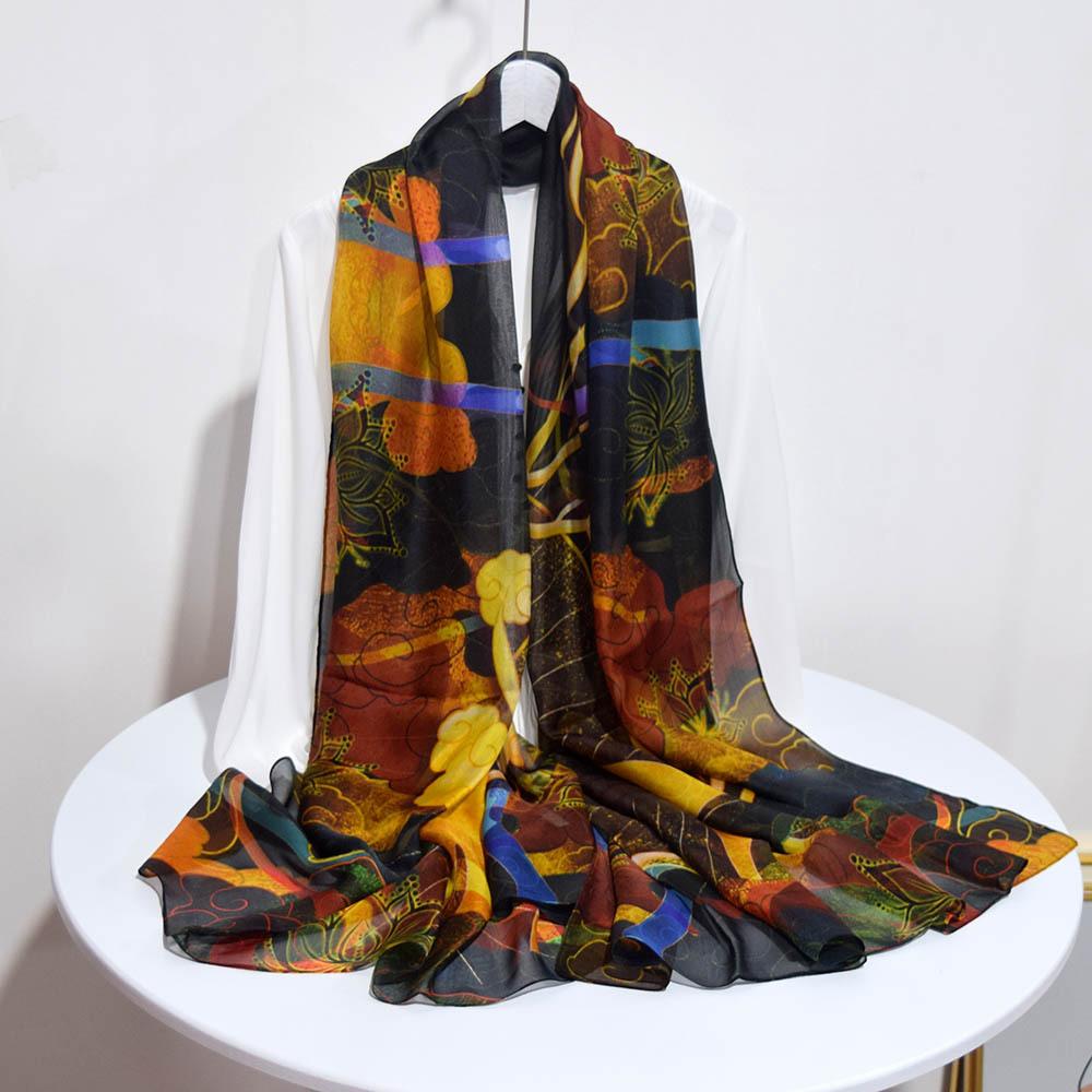 Silk scarf silk scarf women s spring and autumn long mulberry silk thin scarf merchandise high sense retro classic foreign style big shawl 175cm and above